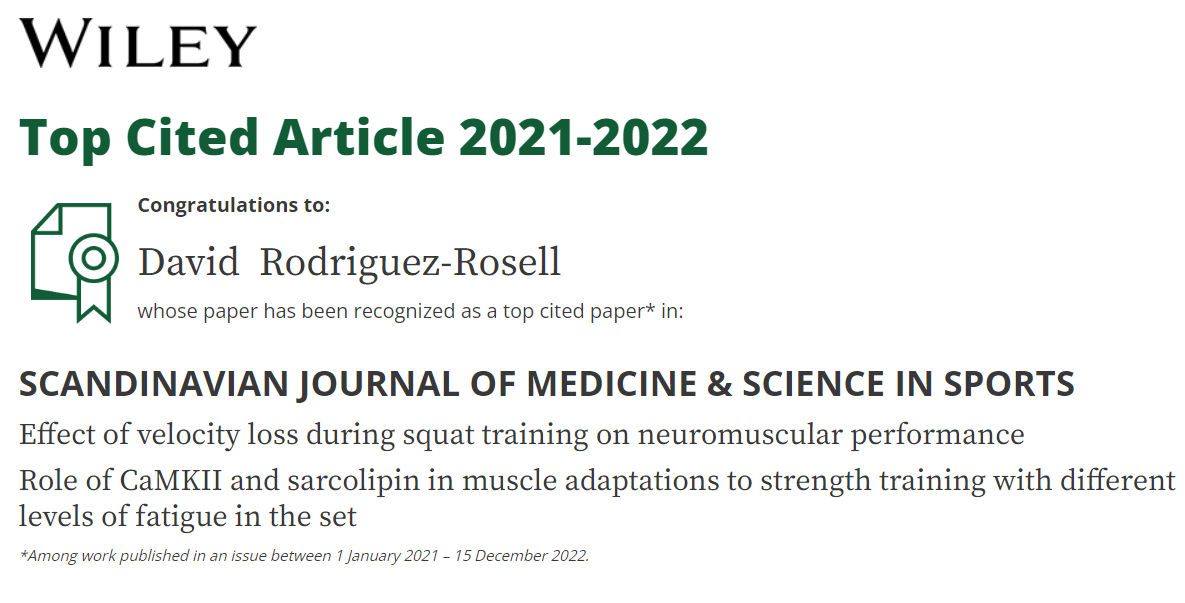 drodriguezrosel's tweet photo. I'm in luck! The articles "Effect of velocity loss during squat training on neuromuscular performance" and "Role of CaMKII and sarcolipin in muscle adaptations to strength training with different levels of fatigue in the set" have been recognized as a #topcitedarticle in SJMSS https://t.co/0eGCejY5Zk