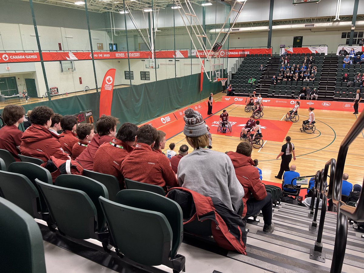 mobrien49's tweet photo. Our @teamnl Men’s Hockey Team taking advantage of some downtime to cheer on our Wheelchair Basketball Team. @HkyNL #2023CanadaGames #GoTeamNL #NLPride https://t.co/d6PZBRi4D9