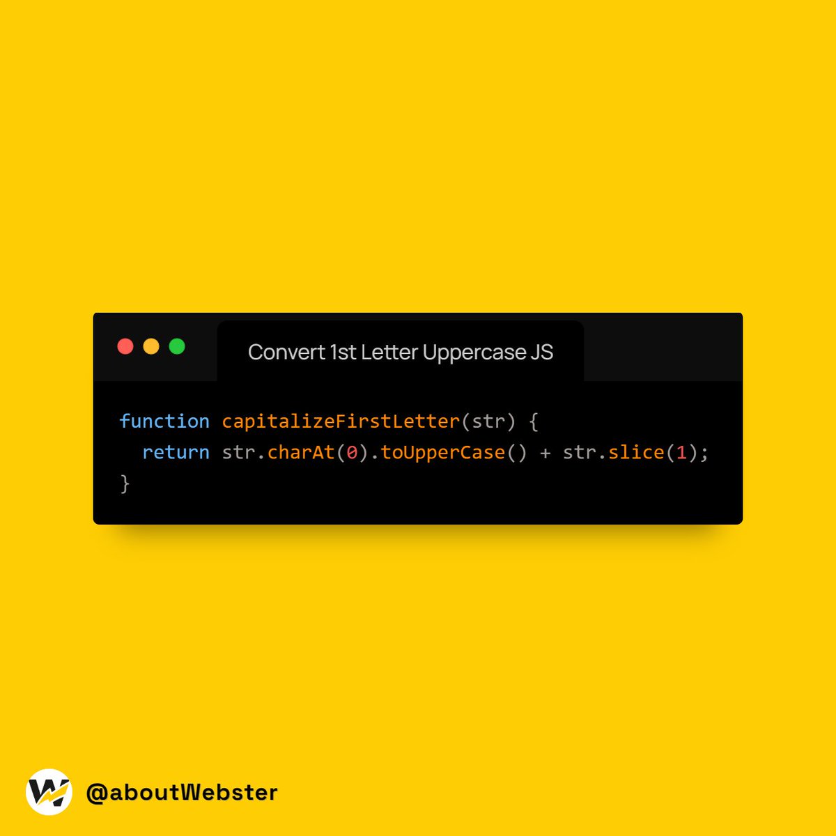 about_webster's tweet photo. Convert 1st Letter Uppercase JS
#programming #coding #programmer #developer #python #technology #javascript #code #coder #html #webdeveloper #tech #css #webdevelopment #cssanimation #softwaredeveloper #programmers #webdesign #programminglife #php #computer #webster https://t.co/cQ0ivZqVkm