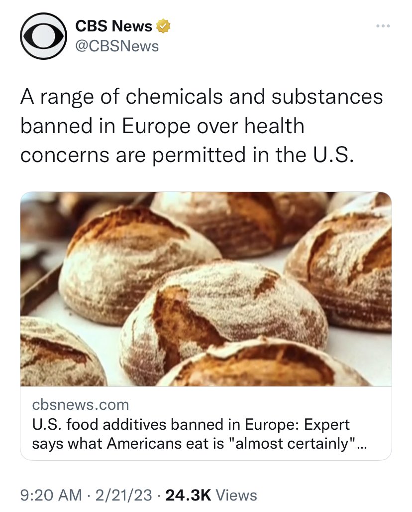 davenewworld_2's tweet photo. There are carcinogens in the US food supply that don't appear in the European food supply and it's past time for the US politico-media complex to start sharing the names of ghouls who exploit our healthcare, food, and pharma industries to profit off sickness. https://t.co/6ilsOpJers