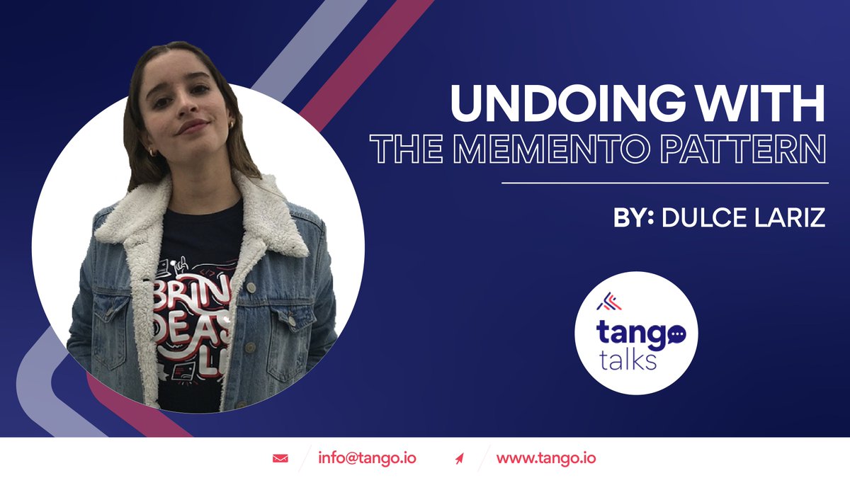 tango_io's tweet image. 💻 Want to improve your programming skills? Check out this Tango Talk on the Memento Pattern!
👨💻 Watch it here: loom.ly/3-IGFa4 🔥
#designpattern #tangotalks #mementopattern