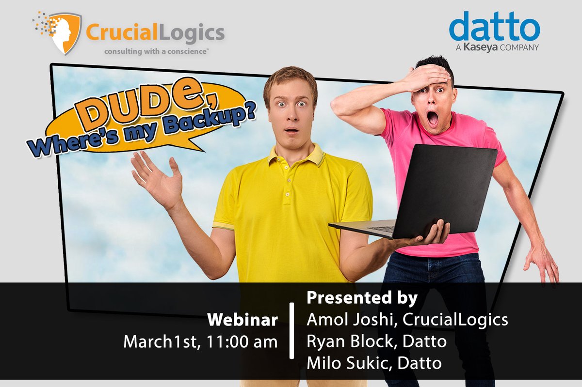 Register for our free #webinar, Dude, Where's My Backup?  Learn the features and capabilities of Datto.  hubs.li/Q01CPD7w0