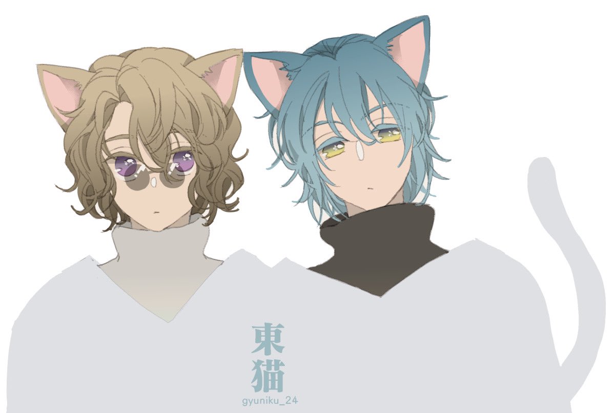 animal ears blue hair cat boy cat ears cat tail tail purple eyes  illustration images
