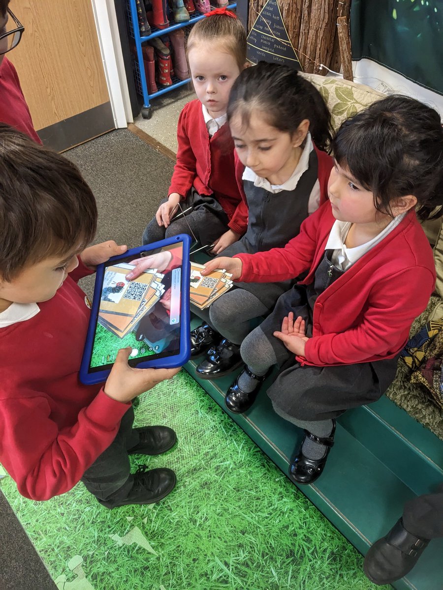 BPSReception1's tweet photo. Exploring Q.R codes. What are they? What do they do? How do we use them? We have been teaching our friends how to use them to look at books on the iPad. 🧑‍💻 #BPScomputing https://t.co/Gg3xaI2Pql