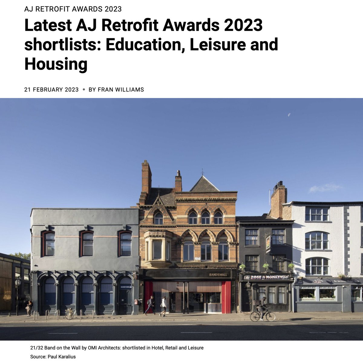 OMIArchitects's tweet photo. We are excited to announce that @bandonthewall has been shortlisted for a 2023 Architects Journal Retrofit Award. @RetrofitAwards @HeritageFundUK @City_Build @SFP_Manchester  @civicengineers @ManCityCouncil @RIBANorthWest  Images @Paulkaralius @jodyhartley #Retrofit #Manchester https://t.co/GW7D8h4mQ2