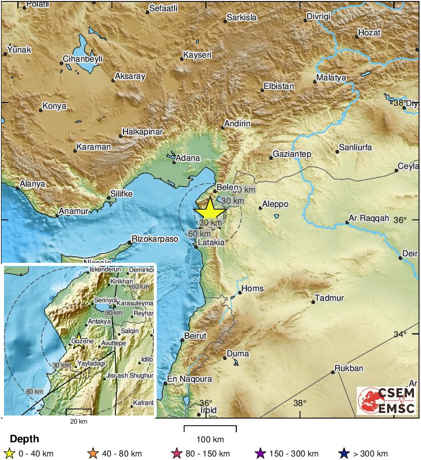LastQuake's tweet photo. 🔔#Earthquake (#deprem) M4.7 occurred 15 km S of #Antioch (#Turkey) 3 min ago (local time 19:06:50). More info at:
📱https://t.co/LBaVNedgF9
🌐https://t.co/NSEkDT0DNp
🖥https://t.co/fDH6wqmW8V https://t.co/VCK2yzFUF3