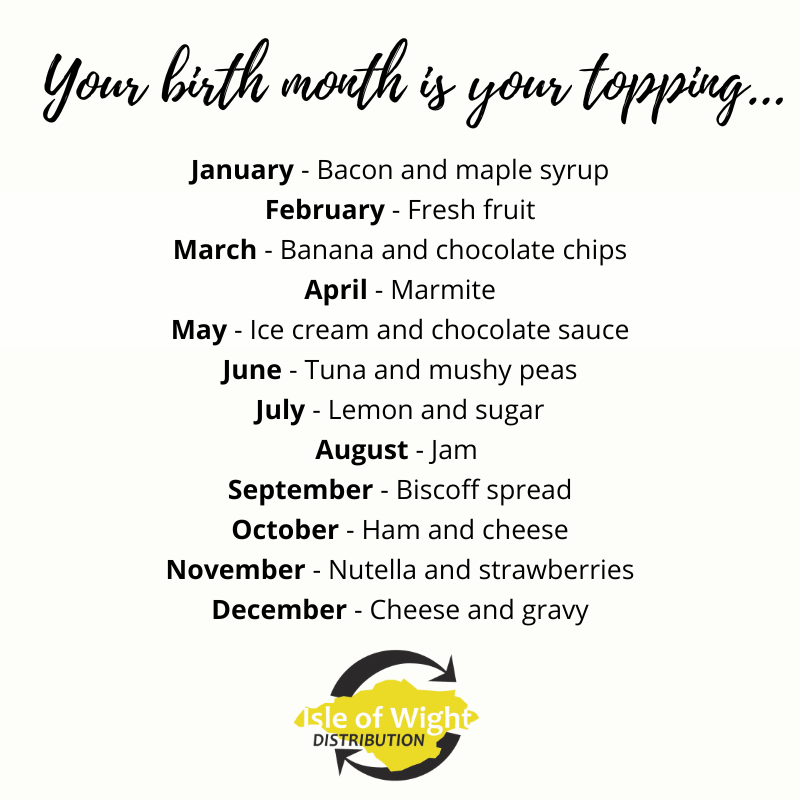 IOWDistribution's tweet photo. Your birthday month is your pancake topping!  👀 🥞

#pancakeday #isleofwight #iow https://t.co/PTPgW0gL63