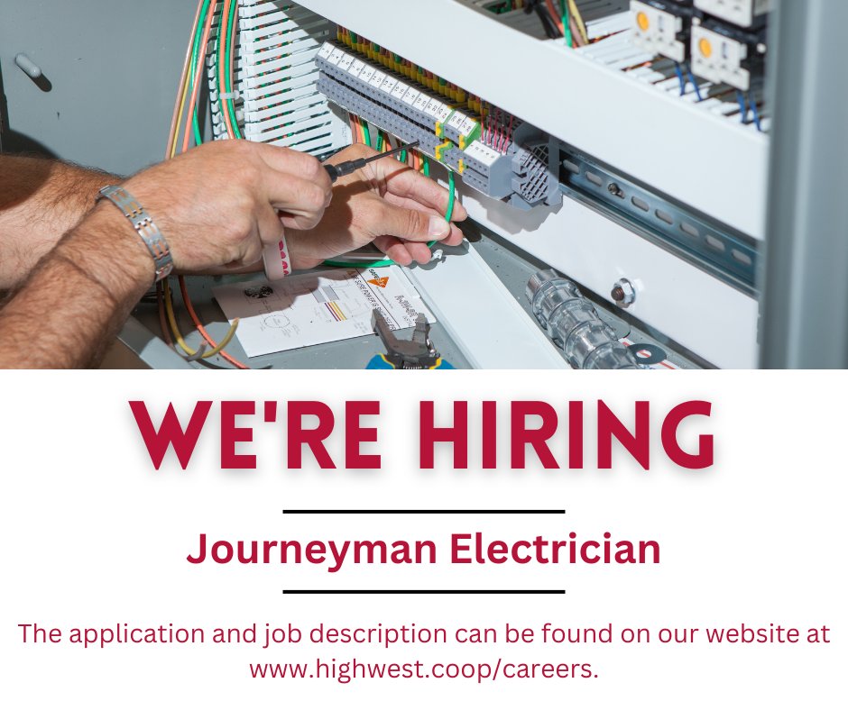 HighWestEnergy's tweet photo. We are #hiring! We have an open position for a Journeyman Electrician in Pine Bluffs, WY. 

Head to the link below for the job description and general application! 

https://t.co/sKeWQAS8Kx https://t.co/YLSwSyut1n