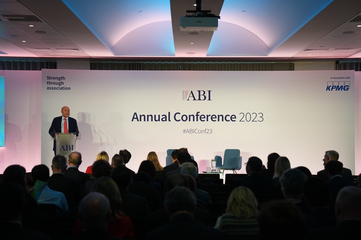 The_ABI_UK's tweet photo. Economic Secretary to the Treasury, @griffitha, takes to the stage &amp; begins by recognising the UK's 'wonderful insurance sector, it’s a real crown jewel…Thank you on behalf of the Government for everything you do.' #ABIConf23 https://t.co/g8SneU2WJF