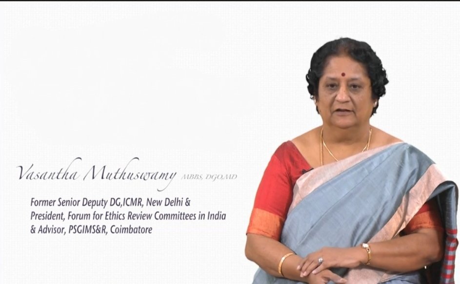 Bioethics guru in India, Dr Vasantha Muthuswamy passed away tonight. 

She is renowned for propagating and leading bioethics movement in India. A pioneering, woman researcher/ leader in STEM!  <a href="/ICMRDELHI/">ICMR</a> <a href="/DeptHealthRes/">Department of Health Research, MoHFW</a> #WomenInSTEM #ICMR #bioethics #researchethics