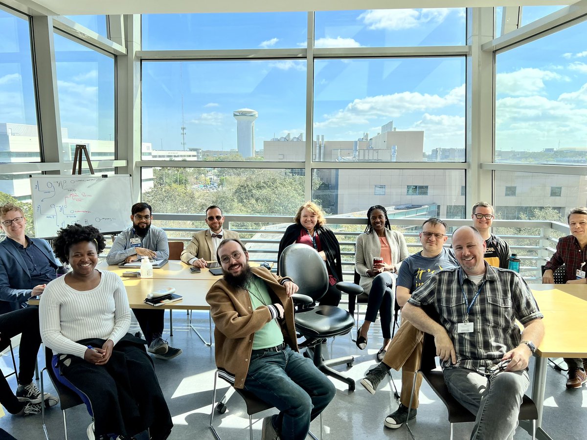 ara_anderson's tweet photo. You might notice the screen isn’t our usual, that’s because we had to have an impromptu meeting in the “fish bowl” since we are getting the roof repaired in the #collaboratorium https://t.co/QeOTAABQBD