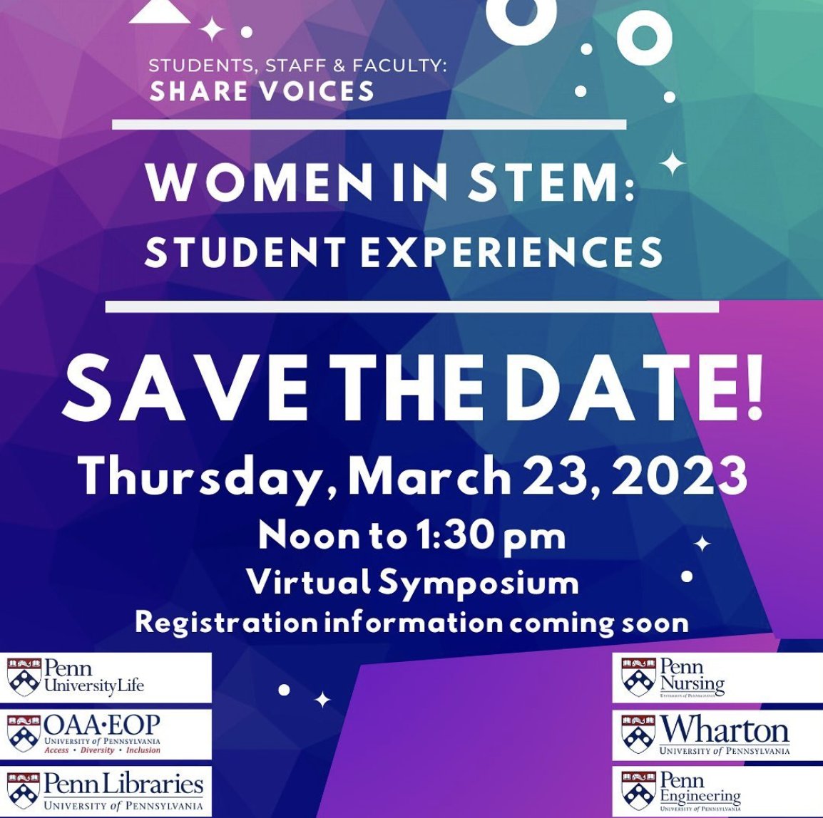 Register for the 2023 Virtual <a href="/Penn/">Penn</a> #WomenInSTEM Symposium: Student Voices! <a href="/upennlib/">The Penn Libraries</a> @PennDentalLib <a href="/PennDentalMed/">Penn Dental Medicine</a> <a href="/PennPubHealth/">Penn Public Health</a> 

eventbrite.com/e/student-voic…

instagram.com/upenn_womenins…