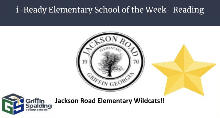 JoseyDashia's tweet photo. @JacksonRoadElem has earned this week’s title of i-Ready Reading Elementary School of the week!! Let’s go, JRE!! #MTSSInterventions #ClosingGaps @GriffinSpalding @GSCSMTSS @CynthiaSJewell @DrAudreyGreer https://t.co/Y0sr3I2bLo