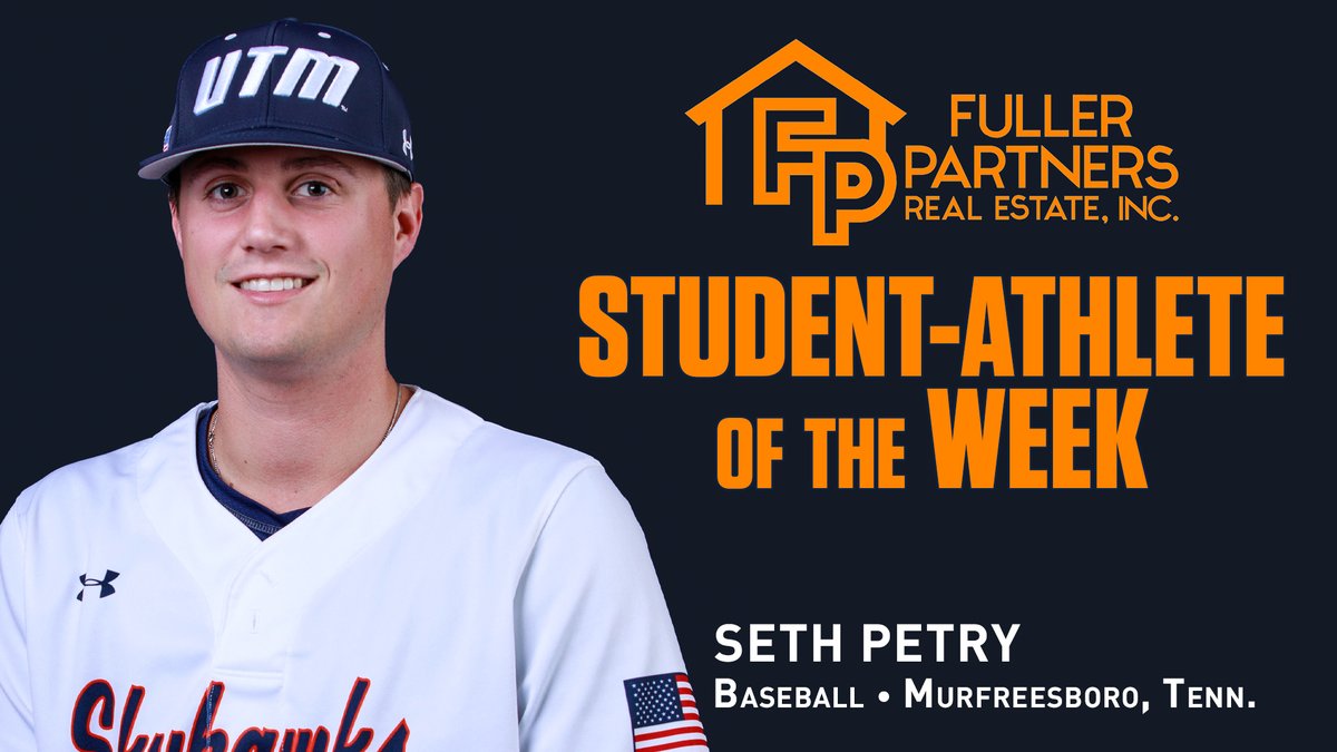Congratulations to the Fuller Partners Real Estate, Inc. Student-Athlete of the Week: Seth Petry from <a href="/UTMBase/">UT Martin Baseball</a>!

🟠 Career-high 7 innings pitched (perfect game through 5.1 IP)
🟠 0 earned runs allowed
🟠 Career-best 6 strikeouts