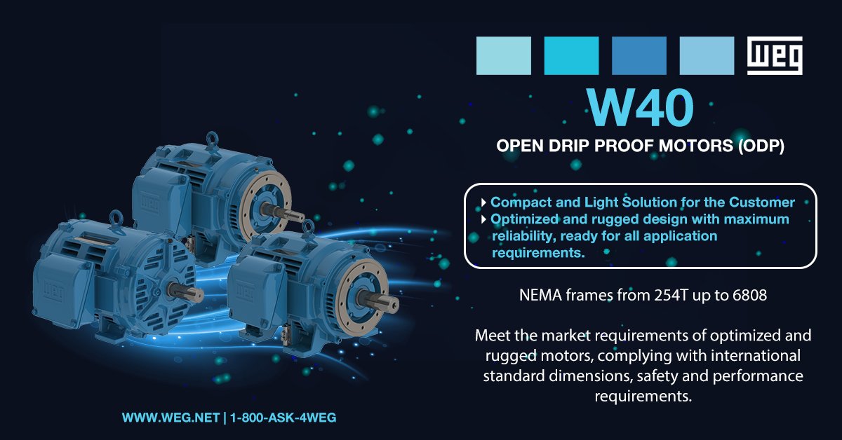 weg_usa's tweet photo. #WEG’s W40 is a platform of #OpenDripProof (ODP) motors. https://t.co/uQcGQRjRFc
#oneWEG #weareWEG #togetherwecreate #engineering #engineers #power #sustainable #sustainability #energy #didyouknow #manufacturing #energyefficiency #engineer #motor #OpenDrip #ODP #NEMA #W40 https://t.co/4DsDhGurYw