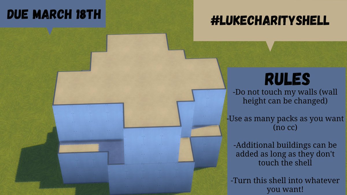 simplyluketv's tweet photo. In case you didn't know, I have a new shell challenge that I started for charity! Shells are due March 18th! Submit on the gallery using #lukecharityshell. Gallery ID: simplyluke__. Super excited to see what ya'll create! #shellchallenge https://t.co/PmDkhRKZ4m