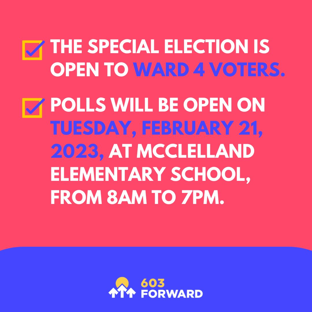 603Forward's tweet photo. ATTN Roch Ward 4️⃣! The Special Election is TODAY + its outcome will decide the direction that the house leans this session. Go out + vote in @ChuckGrassie who prioritizes #ProNextGeneration policy in NH!
#NHPolitics https://t.co/oXgb60xpu5
