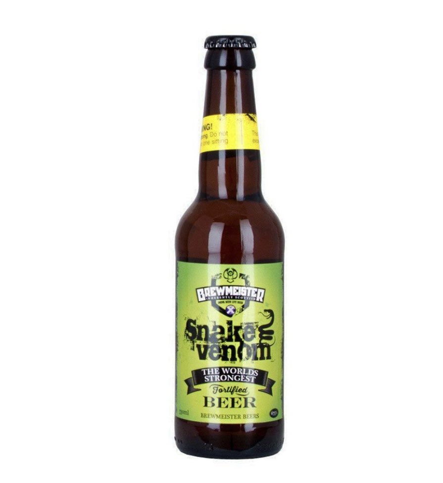 20_to_a_Million's tweet photo. The strongest beer in the world has a strength of 67.5%. It was created in 2017 by the Scottish brewery Brewmeister.The beer is called Snake Venom. Has anyone in here had it?I’m curious to know if it is a decent beer or just gimmicky disgustingness #beer #gimmick #strongestbeer https://t.co/chIaFG1VGk