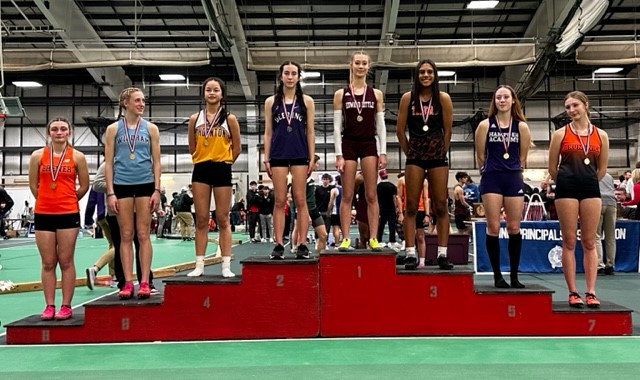 BiddefordTF_XC's tweet photo. Senior captain @gracetardif16 stepped up big at yesterday's 2023 ME Class A Indoor T&amp;F state championship. Grace finished 2nd in the HJ &amp; 3rd in the 55mH with a PR of 8.98 - 2nd fastest time for the girls 55mH in @BiddHSAthletics school history. #TigerPride @MaineTrackXC https://t.co/NYART48jXP