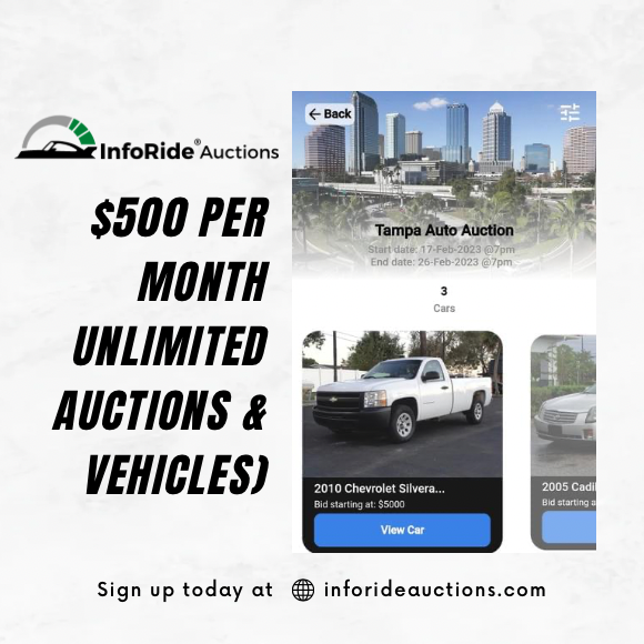 InfoRideApp's tweet image. Two auctions are live with bids on multiple vehicles!

For Dealers: inforideauctions.com
For Buyers: inforide.app

#InfoRide #DigitalAuctions #SaveTimeandMoney