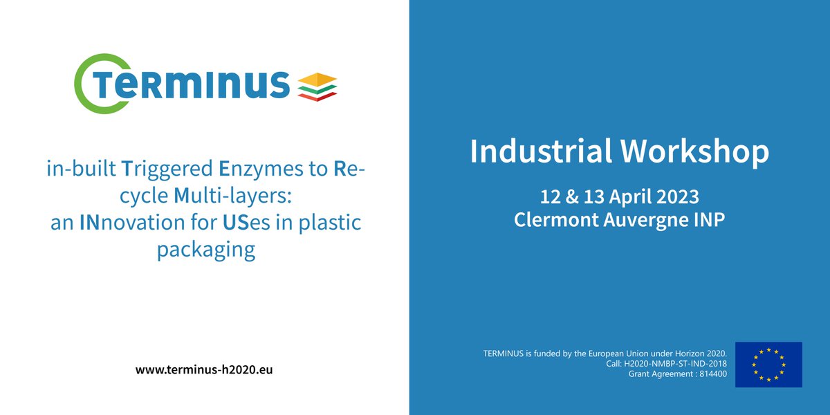 H2020TERMINUS's tweet photo. Registrations are open for the upcoming Terminus Industrial Workshop! 📢

Join us in Clermont-Ferrand to learn more about #multilayerpackaging delamination, #plasticrecycling, #circulareconomy &amp; #digitalization ♻️

👉 https://t.co/PbBWVmcdoM

#Horizon2020 #plasticpackaging https://t.co/zPz5B3TVlL