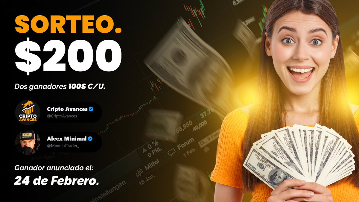 CriptoAvances's tweet photo. 🤑🤑 𝐒 𝐎 𝐑 𝐓 𝐄 𝐎  🤑🤑

🚨 Quieres ganar 𝟮𝟬𝟬$ #USDTether  #BTC  para dos personas: 

Para participar sólo tienes que hacer lo siguiente:
- 🔄 al tweet 
- Sigue @CriptoAvances 
- Sigue @MinimalTrader_

Tienes doble oportunidad si mencionas amigos y dejas un ❤️

🍀Suerte🍀 https://t.co/bCEi64p70v