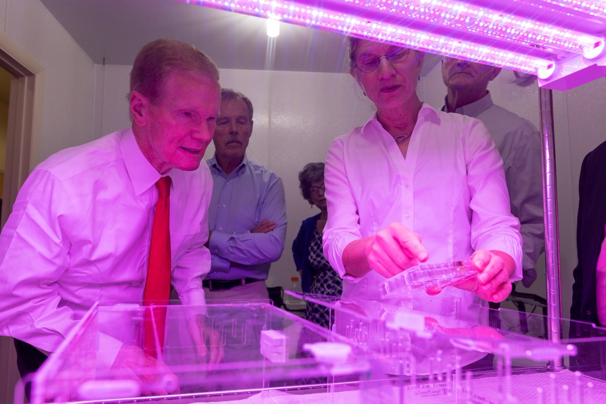 UF_Space_Plants's tweet photo. On Friday we were excited to host @NASA's  @SenBillNelson , @cboldenjr &amp; #AstroHoot to show them the work we love doing here @UF / @UF_IFAS.  They were able to take a few minutes to chat with us about the current @NASASpaceSci  / @ISS_Research work and our Lunar Plant work! https://t.co/72BX2WhSCY