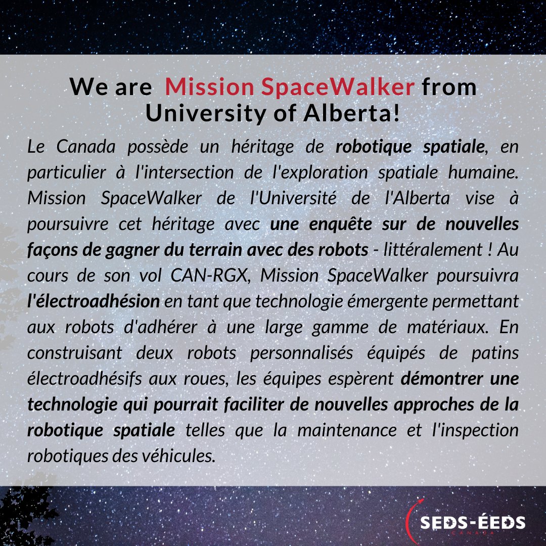 sedscanada's tweet photo. Aujourd'hui, nous presentons l'équipe Mission SpaceWalker de l'@UAlberta, une des équipes choisie pour éffectuer leur experience en gravité reduite abord le Falcon 20. @CNRC_NRC @asc_csa #CANRGX #cndspace https://t.co/dST5lvf1VV