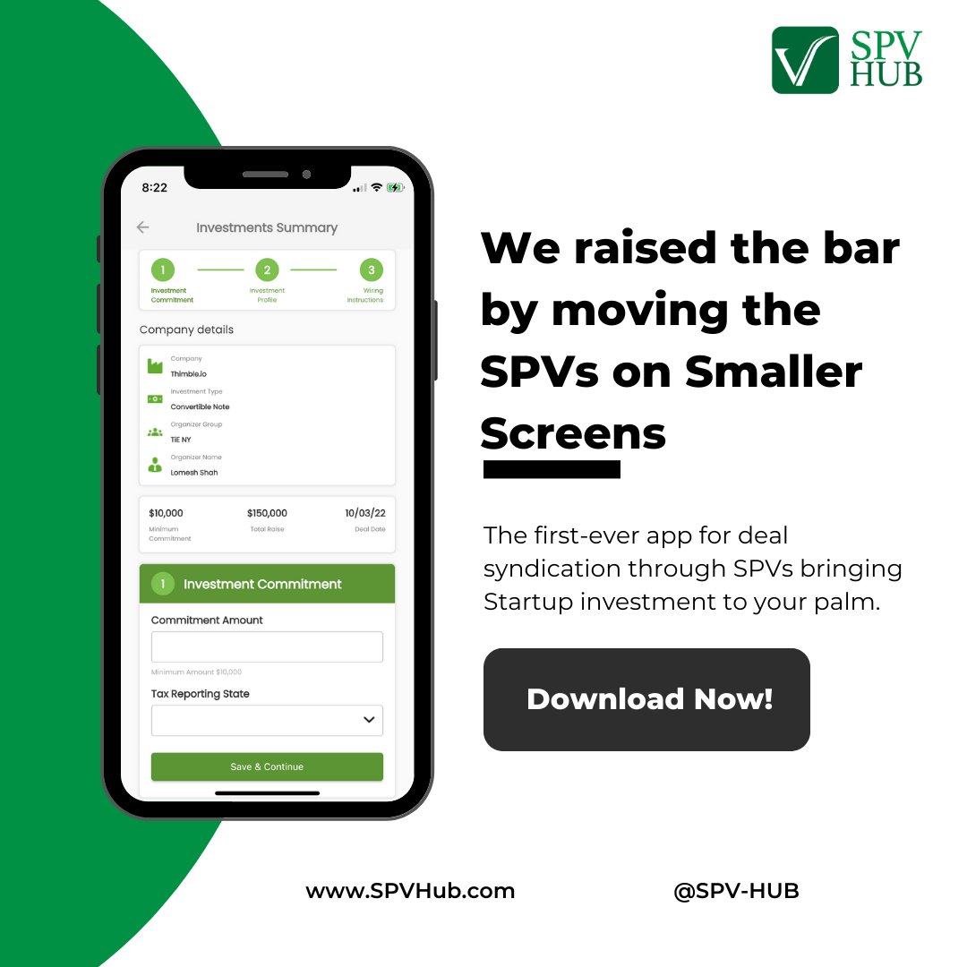 SPVHub's tweet photo. Create and manage SPVs, track investments, communicate with investors and syndicate deals all from your smartphone.
Register here - https://t.co/ow3TrBOhhV

Want to set up an SPV?
Email at Anshuman@StartupSteroid.com.
#startup #investors #syndicates #dealsyndication #spvs https://t.co/WHLi71nlTF