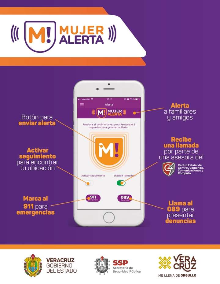 SEGOBVeracruz's tweet photo. ¿Sabes cómo funciona la aplicación #MujerAlerta? Si aún no la conoces, aquí te mostramos todas las acciones que puedes realizar.

Descárgala gratis en:

📲 iOS: https://t.co/CWJPEC0X9o
📲 Google Play: https://t.co/UW7ePCk5JC https://t.co/0YBZZV5Pfn