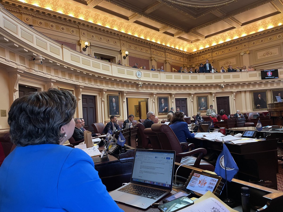 JennMcClellanVA's tweet photo. Since school is out today, @davemillsva brought the kids to see me at work on the @VASenate floor. Thanks to my seatmate @JenniferBoysko for introducing them! https://t.co/aFb38u7kRr