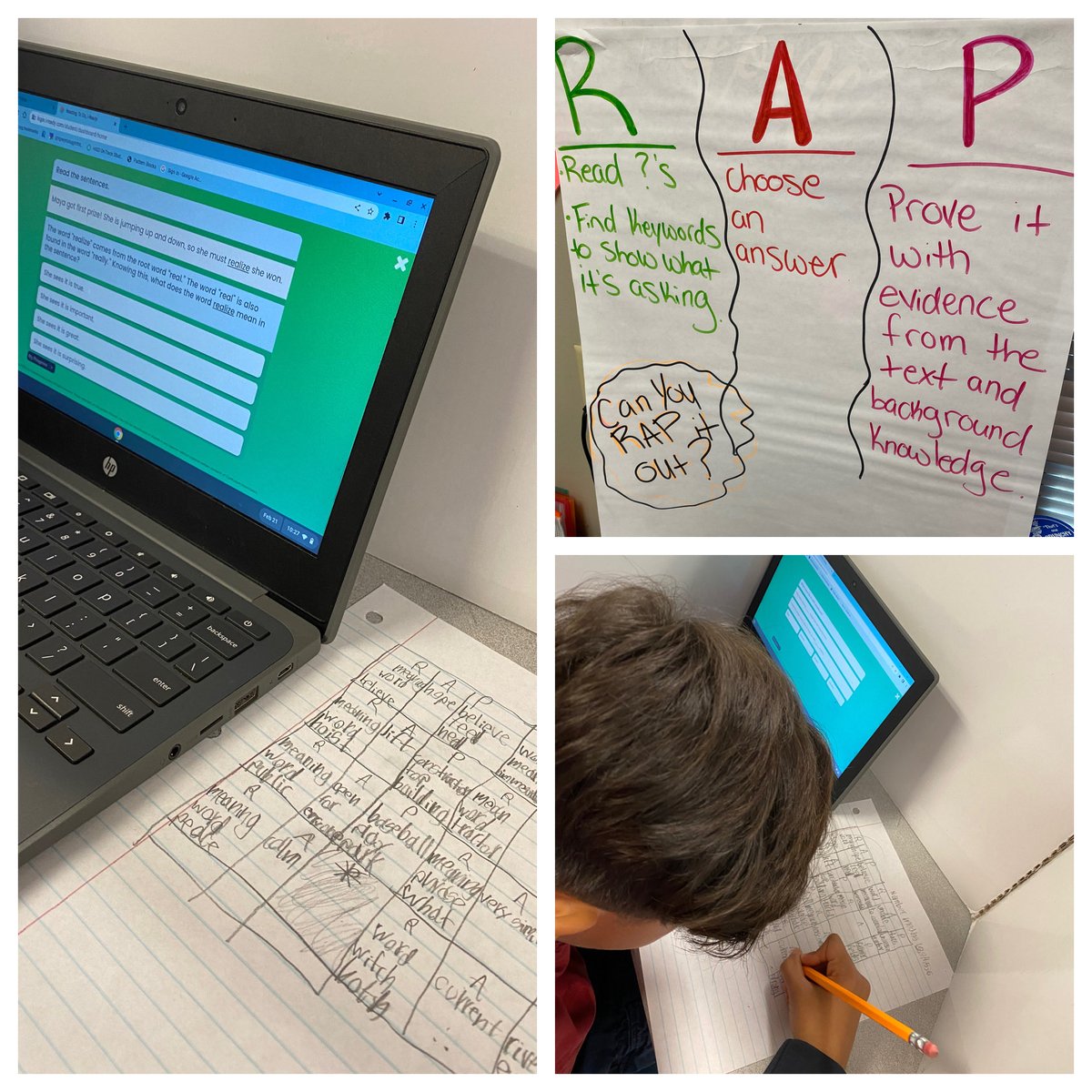 MrsAndersonABC's tweet photo. Can you R.A.P.?!?!??? Love seeing growth and progress when proving our answers!! #3rdGradeRocks @Ian_Olmstead @deandra_waters @Almeda_Elem @TeamHISD https://t.co/r2jSAv9F06
