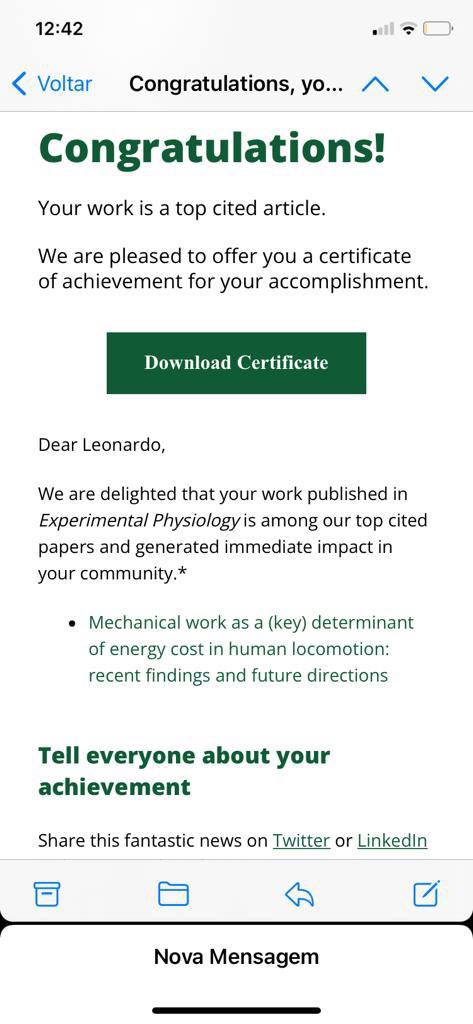 Good news! Our paper received enough citations to be #topcitedarticle in <a href="/ExpPhysiol/">Experimental Physiology</a> journal. Thanks to all authors  #GabrielFábrica <a href="/MonteA_biomech/">Andrea Monte</a> #ValentinaSilva-Pereyra <a href="/dewolf_arthur/">Arthur H Dewolf</a> <a href="/DvDMalatesta/">Davide Malatesta</a> <a href="/AlbertoMinetti/">alberto minetti</a> #PaolaZamparo #GasparePavei #PietroEDiPrampero #PatrickWillems