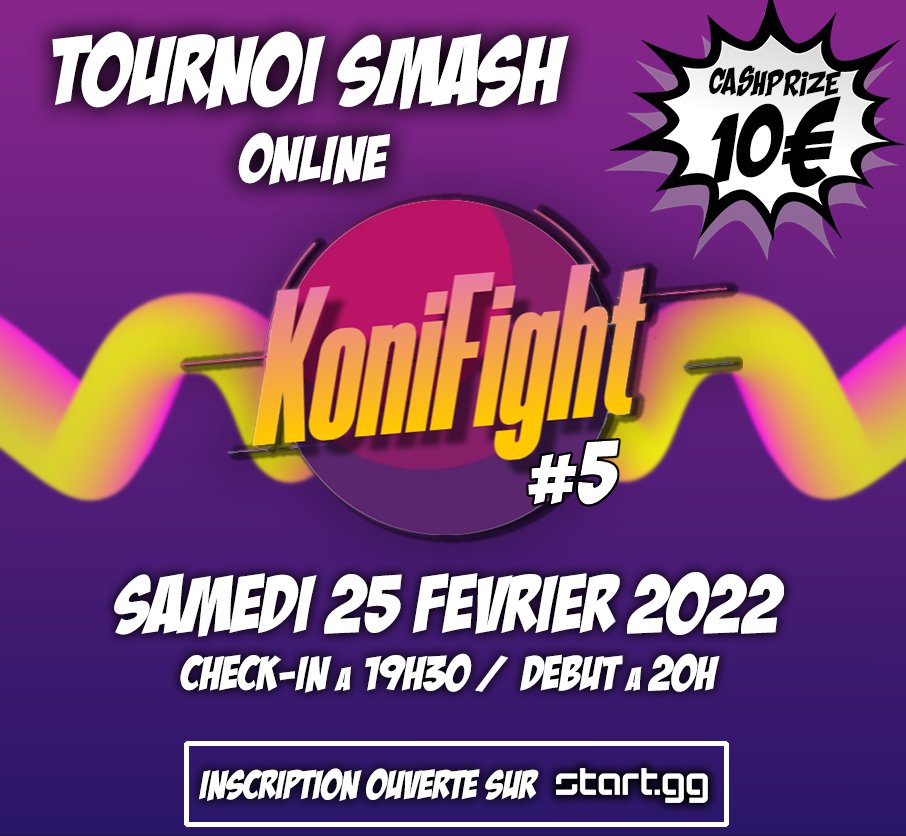 koni_zu's tweet image. 🟪C'EST LE RETOUR DES KONIFIGHT !!!!🟪

💰Cashprize : 10€💰
 🗓️Samedi à 20h !🗓️

⬇️INSCRIPTIONS ⬇️
start.gg/tournament/kon…