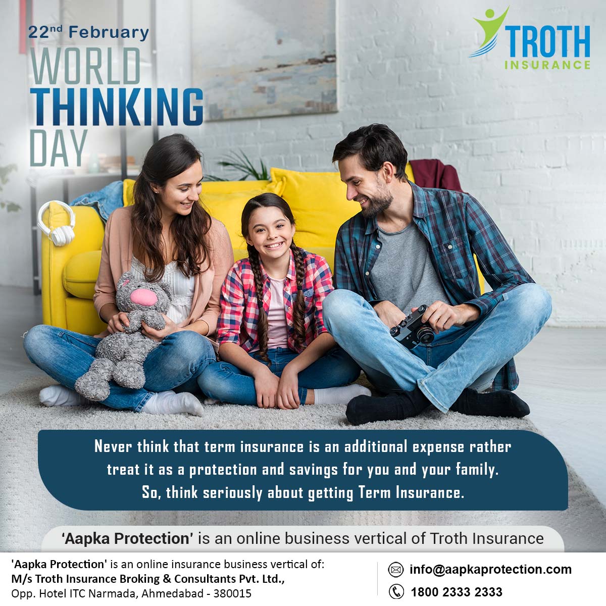 Troth_Insurance's tweet photo. Best wishes of World Thinking Day.
.
.
.
.
.
#WorldThinkingDay #terminsurance #protection #coveryourself #insurance #financialfreedom #insurancebroker #investment #insuranceagency #money #retirement #retirementplanning #trothinsurance #trothinsurancebrokerspvtltd #aapkaprotection https://t.co/5PhykzEEJ9