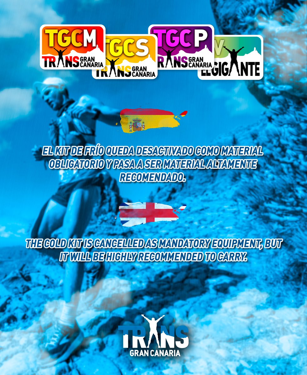 ❗️ ¡Muy atento/a a esta información sobre el KIT DE FRÍO! 🌧️

👀 Revisa tu modalidad para que tengas en cuenta tu material obligatorio para esta edición de la #Transgrancanaria SWE ⤵️ Pay attention with the COLD KIT!
