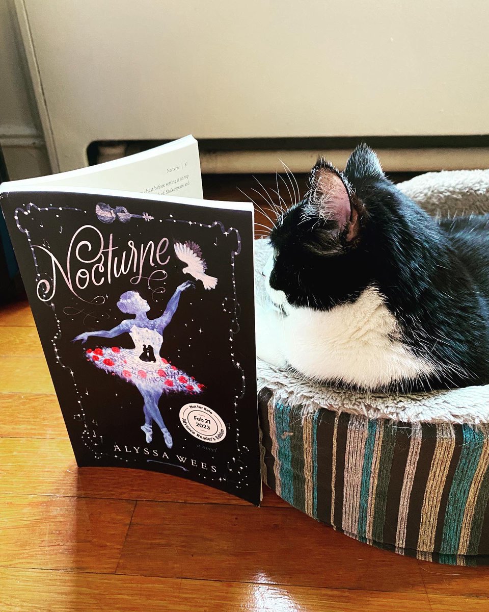 penelopekayb's tweet photo. Today is the day - NOCTURNE is out in the world!!! (Amby couldn’t wait for her copy so she’s reading the ARC). CONGRATULATIONS Alyssa and the team at Del Rey; I can’t wait for readers to fall in love with this book just like I have!! 🩰🕊🎶 https://t.co/liFiqX7hDI
