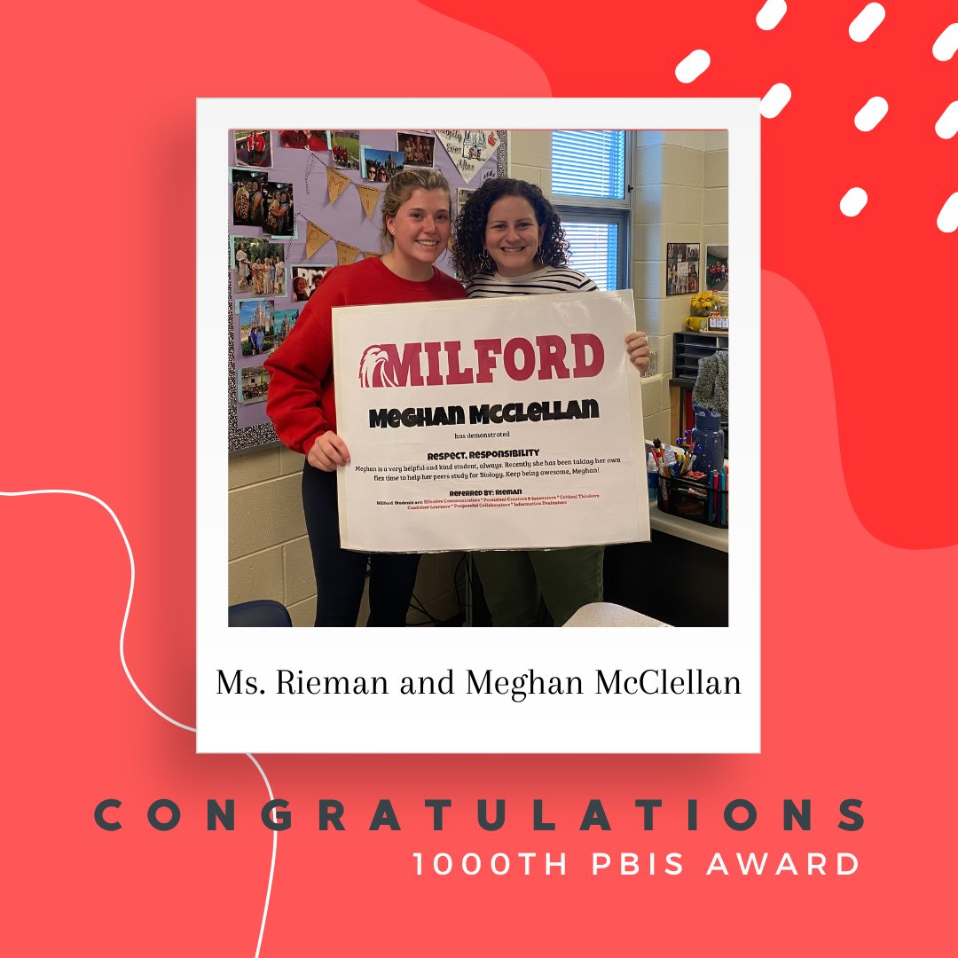 Our 1,000th positive behavior referral required a jumbo certificate 😁 What a milestone for our staff and students! @MilfordHsEagles @MHS_Carter #Respectful #Responsible #Resilient