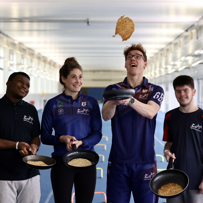 uk_sport's tweet photo. It's been a flipping brilliant morning at @PentathlonGB! 🥞

GB athletes, @KateFrench3 and @myles_pillage were joined by pupils from @warmleypkschool, PentathlonGB's inclusion partner, to mark six months until this summer's World Championships! 🙌

#MPWCH23 #LRWCH23 🏅