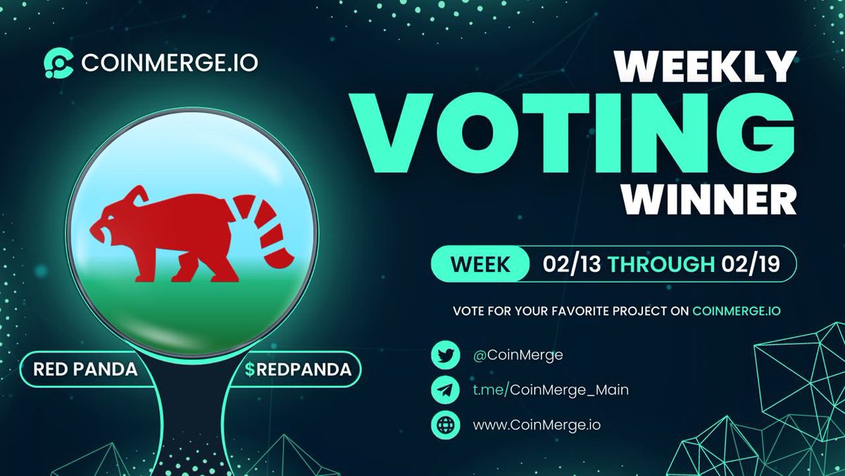 coinmerge's tweet image. 🏆Congratulations to @redpandatoken !!

💥 This Week’s Top Voted Project On CoinMerge.io 💥

Their Community Showed Up Daily To Vote &amp;amp; Won A Free Banner Ad!
Project Page: app.coinmerge.io/project/Red_Pa…

 | Go Vote 🗳