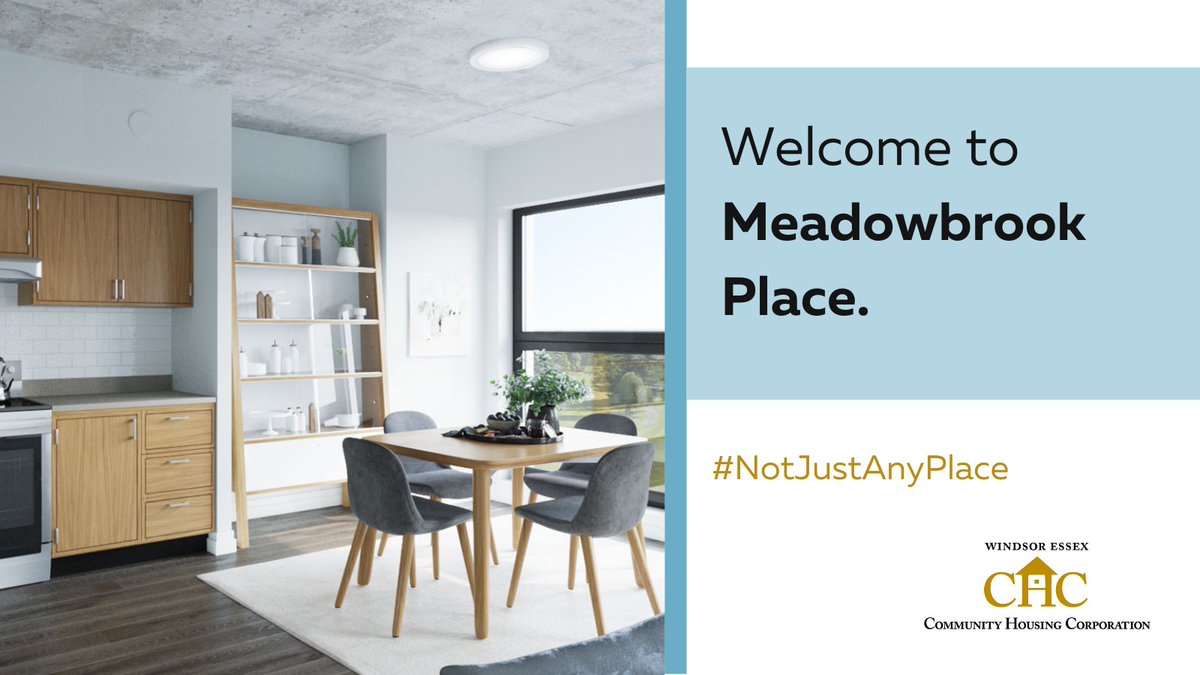 WindsorEssexCHC's tweet photo. After three years of construction, #MeadowbrookPlace is almost set to open! 145 new units. Energy efficient. Modern. Comfortable. Keep an eye on our Twitter page over the next few weeks for updates on #WECHCโs latest development. #NotJustAnyPlace https://t.co/FTkV42DQvv