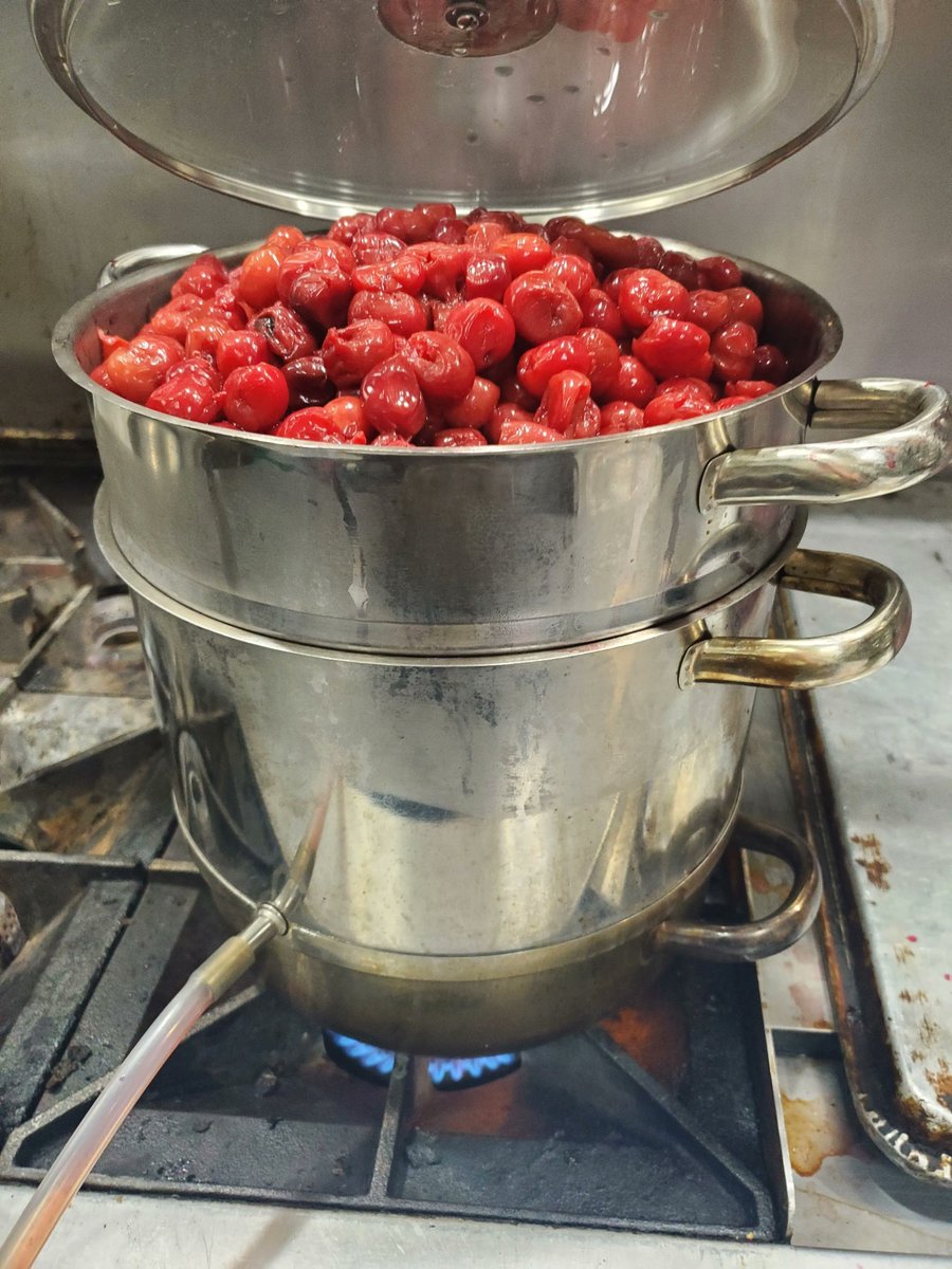 Happy National Cherry Month! Did you know we make our cherry fizz soda using fresh cherries? Frank uses this steam juicer to extract the juice to make the syrup for the soda. To celebrate we are giving away a free cherry fizz! Details to enter on Instagram.