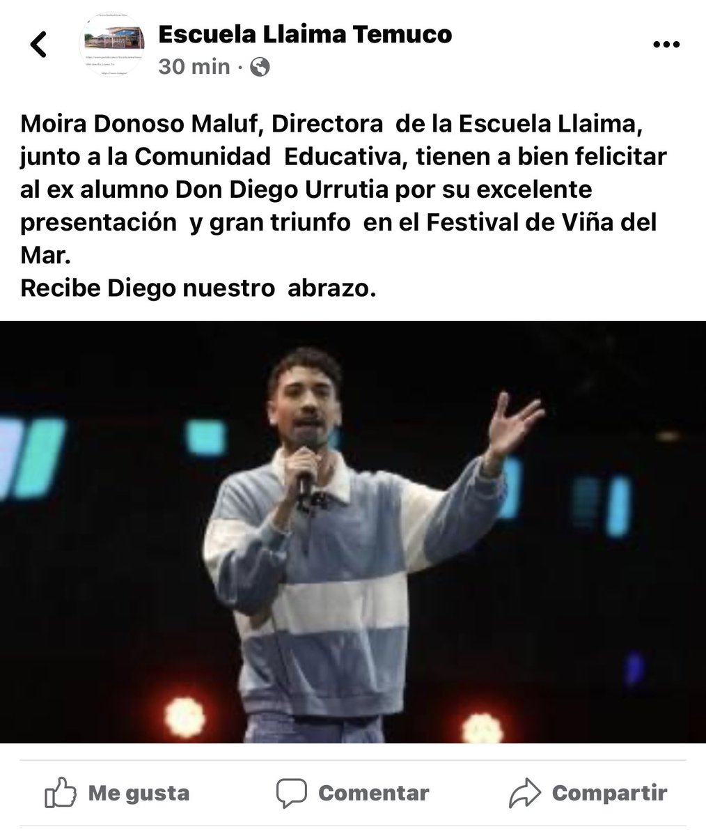calilapaz's tweet photo. La Escuela Municipal Llaima de Temuco también felicitó a Diego Urrutia por su triunfo ayer en el Festival de Viña del Mar 👏🏼! 
#FestivaldeViña2023
#Temuco https://t.co/DNc8cKdKhd