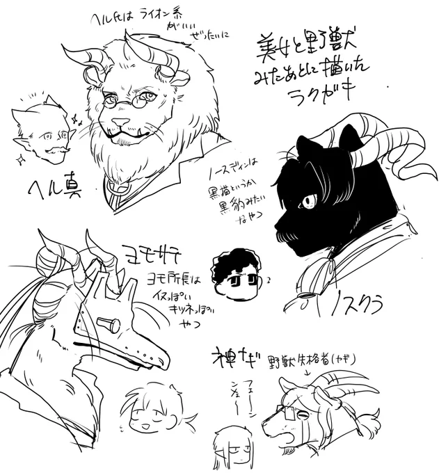 獣人化ラクガキ ヘル真とヨモサテとノスクラと神ナギ 