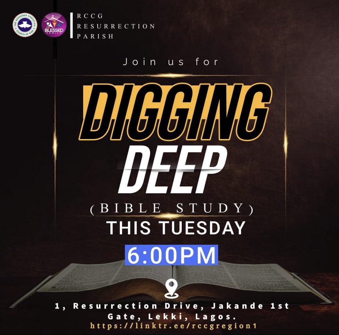 rccgresslekki's tweet photo. Join us as we get refilled and refresh spiritually this evening during our Digging Deep service. 

We would be dissecting the word of God 🙏 📖 
⏰ 6pm 

You can also join us online : https://t.co/DBYZHJSltP

Shalom 🕊️ https://t.co/Myh3d0pANY
