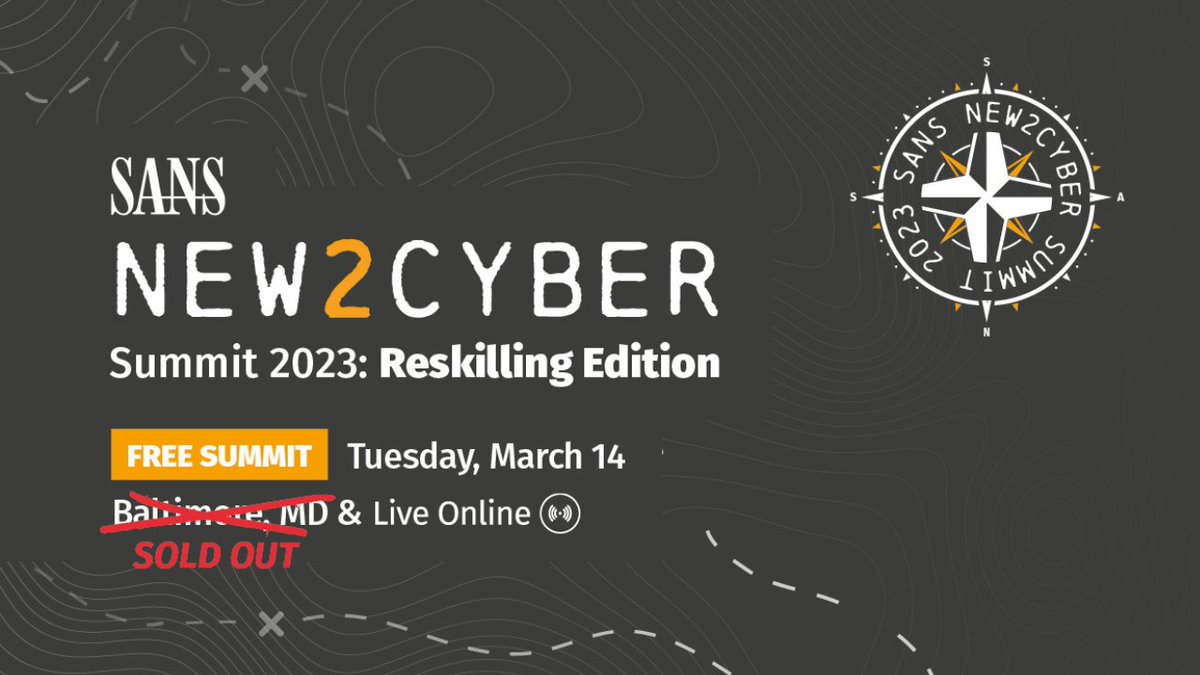 SANS #New2CyberSummit is open for registration! Join us Live Online for FREE for incredible talks on finding the right #Cybersecurity career path for you, and engage in invaluable networking opportunities!

🎯 Register Today: sans.org/u/1ovS