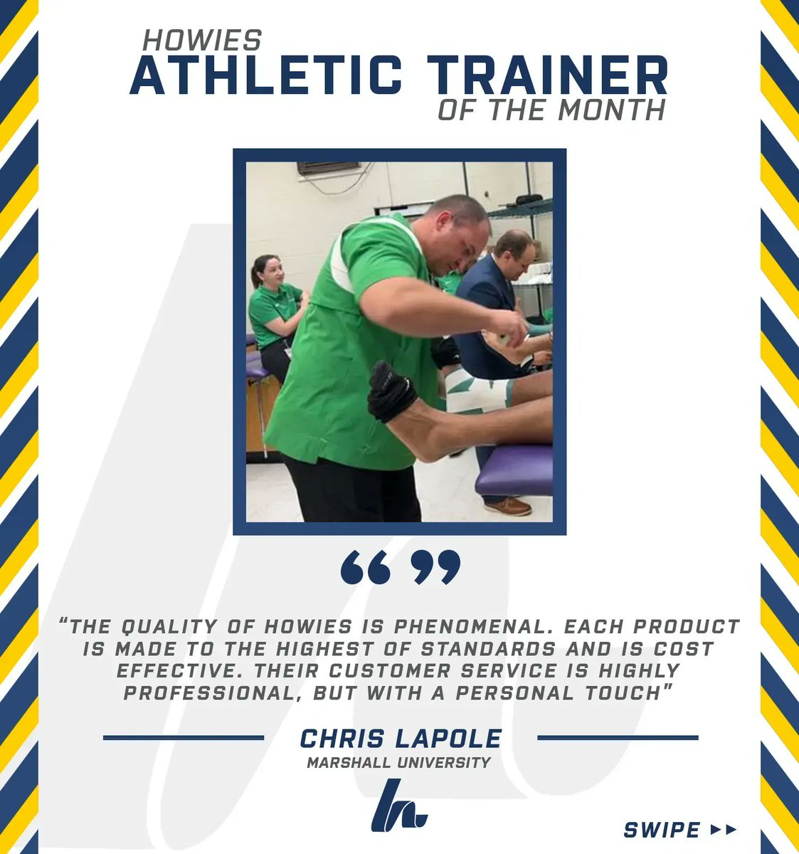 howiestape's tweet photo. Congrats to Chris Lapole for being nominated as this months #ATofTheMonth  Chris is the Assistant AD of Sports Medicine at @marshallu ! Congrats @chrislapole ! @MUSportsMed 
DM us your nomaitions for next months #ATofTheMonth https://t.co/0GgbLUG7wV