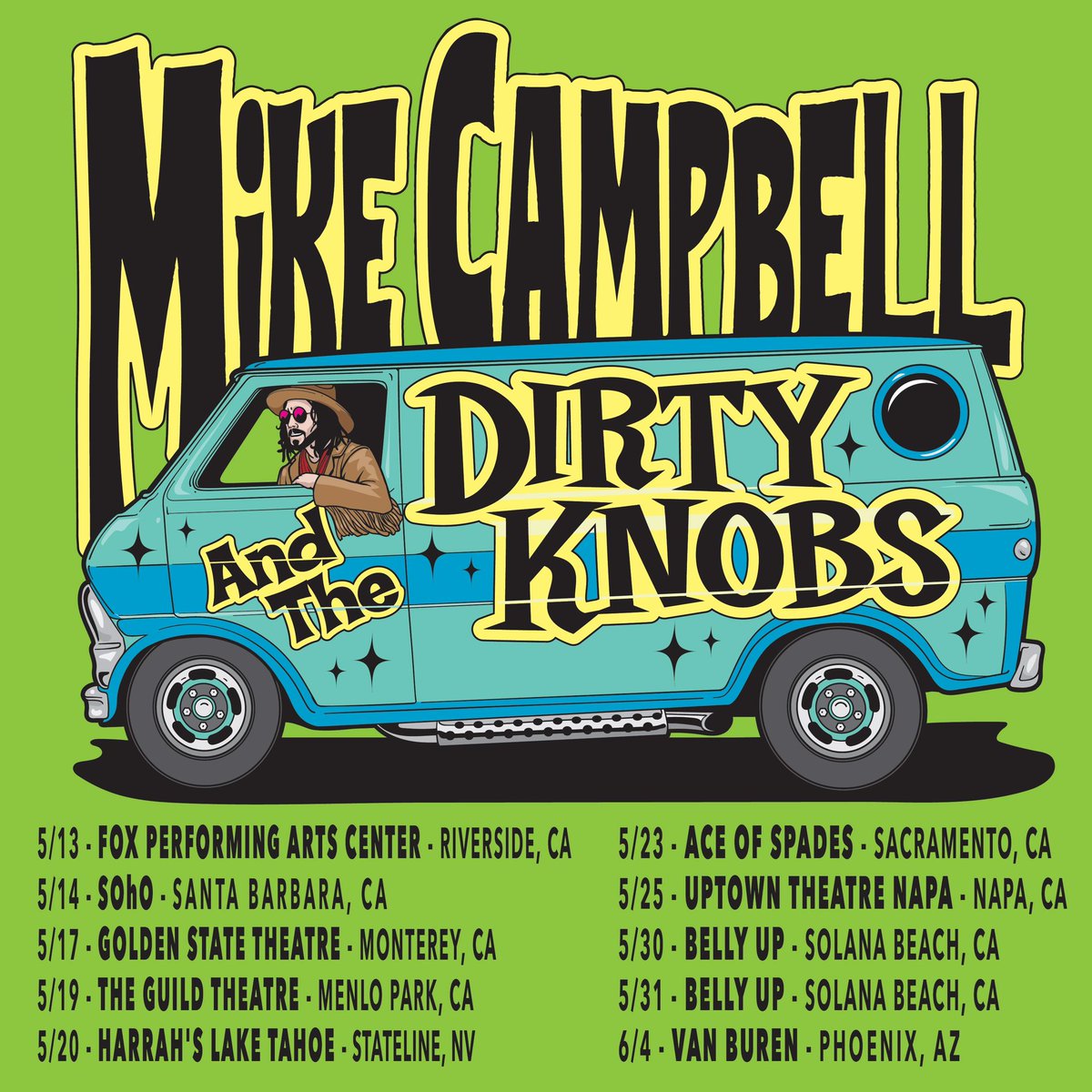 The Dirty Knobs and I are headed out on the West Coast this Spring!   Tickets and premium packages are available starting Wednesday morning on tour.thedirtyknobs.com using the presale password: Boogie23.   See you soon!   MC