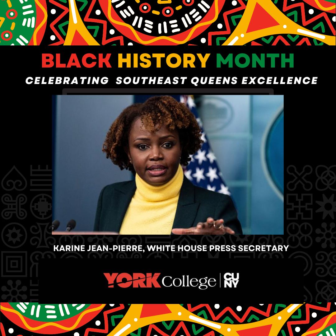 White House press secretary Karine Jean-Pierre grew up in Queens Village. She is the first  LGBTQIA+ Black woman  to hold the position. She  also worked with then-Vice President Biden before serving as deputy  press secretary.  #blackexcellenceinsequeens #oneyork #yorksalutes