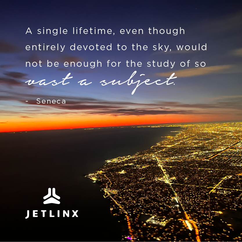 JetLinxAviation's tweet photo. "A single lifetime, even though entirely devoted to the sky, would not be enough for the study of so vast a subject." - Seneca #TakeFlightTuesday
๐ธ: Cameron Hise, Jet Linx Pilot https://t.co/mEIX1fNMcW